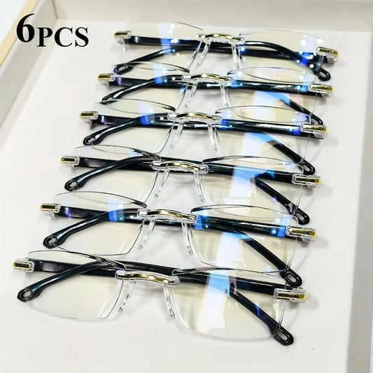 Rimless Reading Glasses Bundle (6-Pack) – Anti-Blue Light, Comfortable Fit
